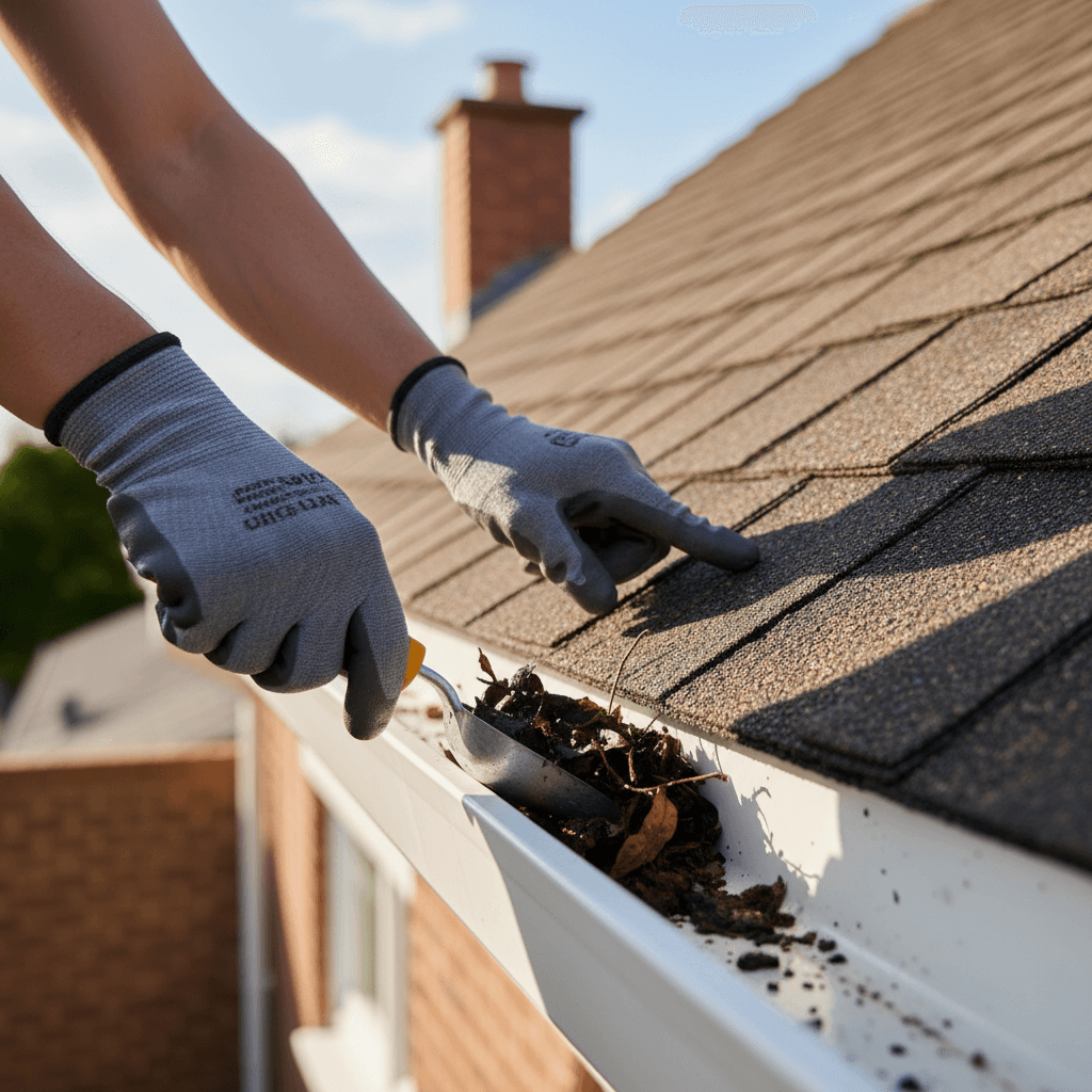 Roofer inspecting a gutter on a Sydney home