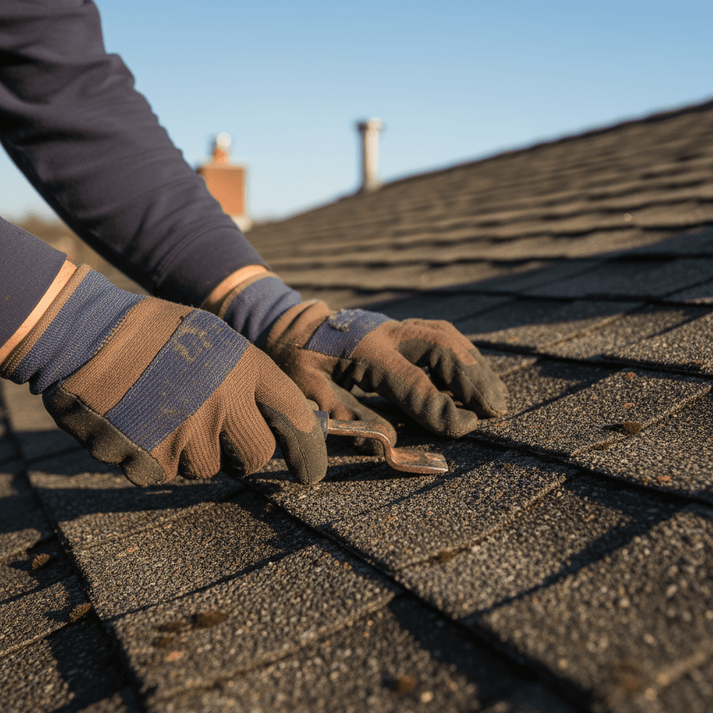 Roofing specialist inspecting cracked flashing on a Sydney tile roof