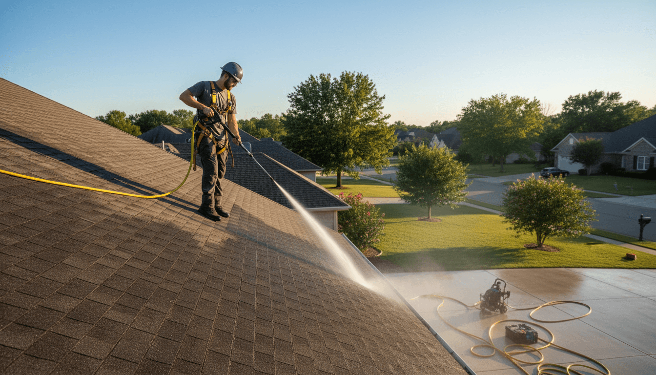 Pressure washing a Sydney roof during restoration